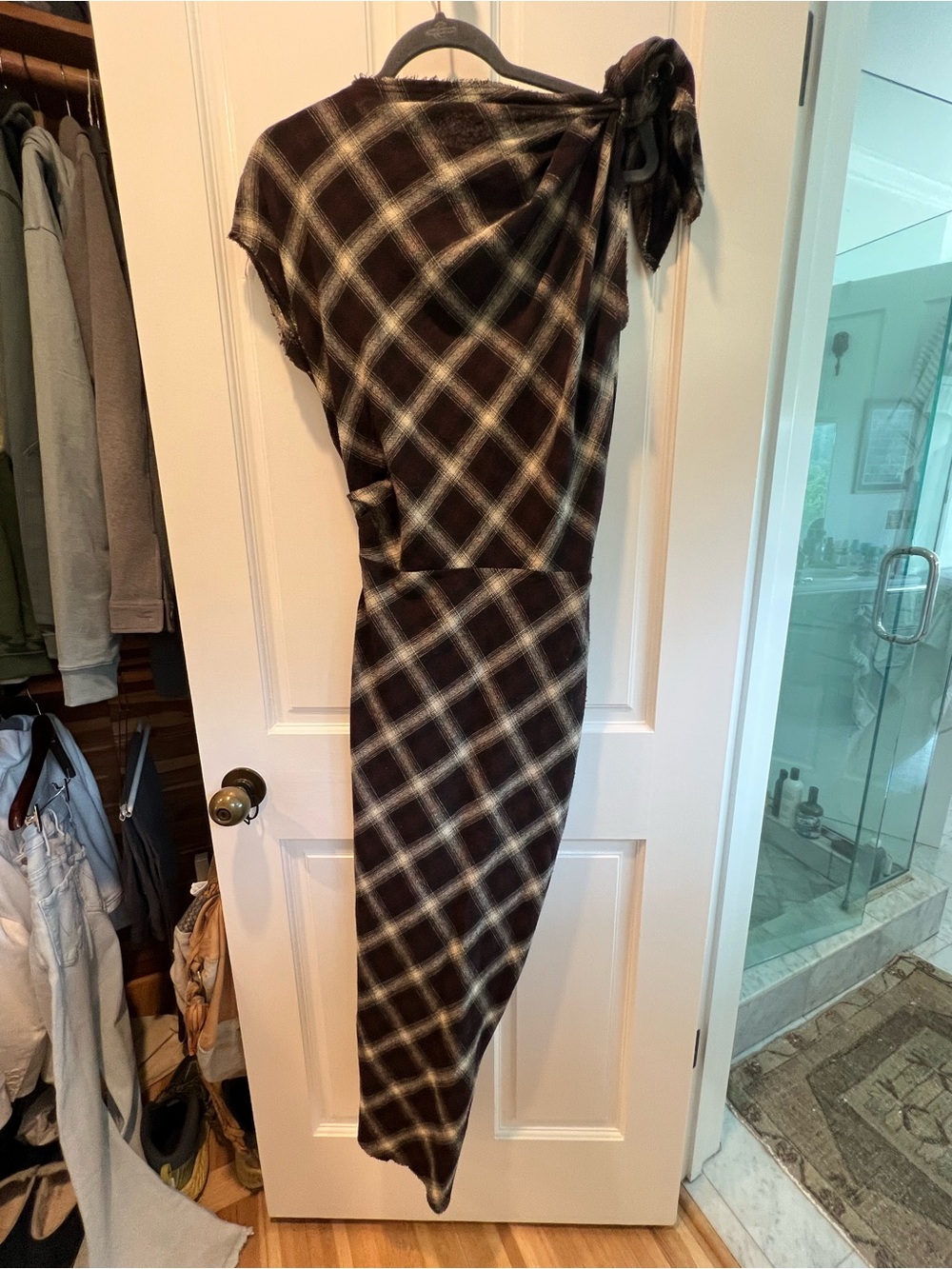 Isabel Marant Naerys Black and Cream Plaid Midi Dress with Shoulder Bow Sz36 - Picture 8 of 11